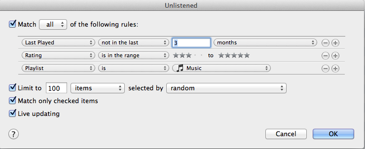 iTunes smart playlist definition